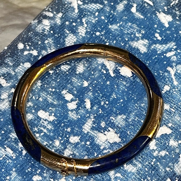 14K Gold Lapis Bangle Bracelet - Picture 9 of 16